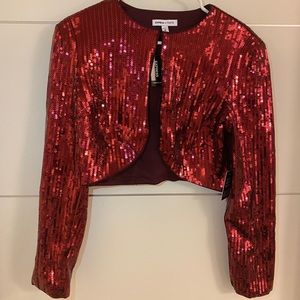 Express Sequin Red Cropped Jacket